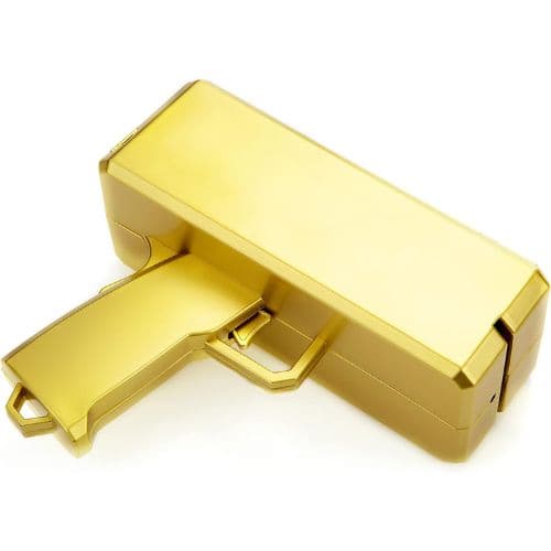 golden money gun laying on its side