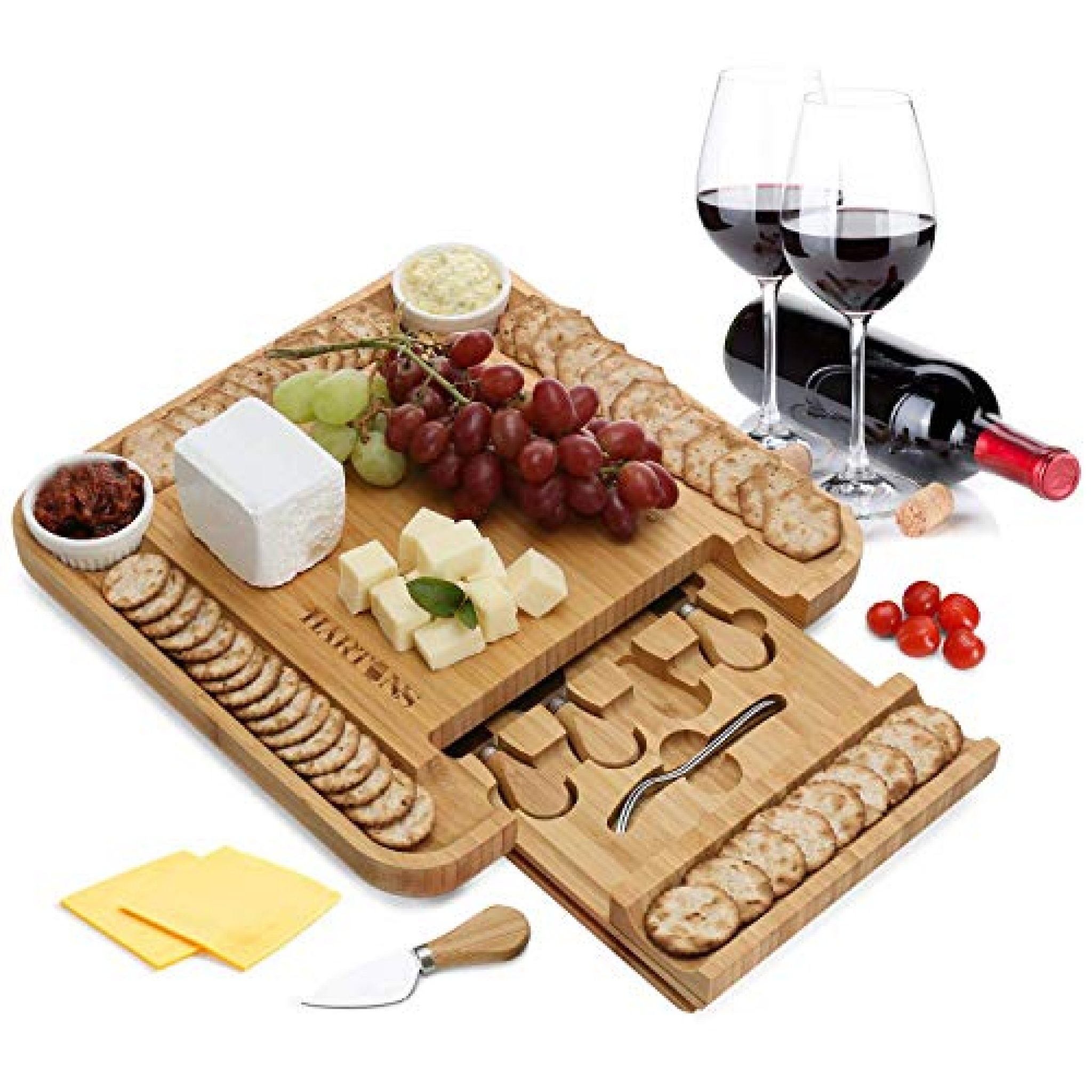 Charcuterie Board | Bamboo Board with 2 Ceramic Cups - Yinz Buy