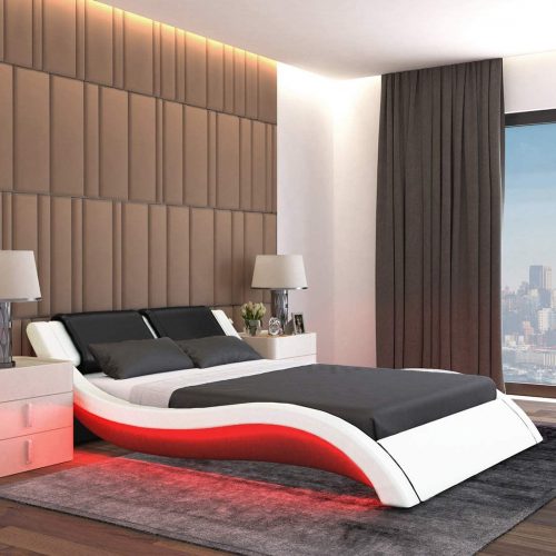 Wave Platform Bed Contemporary Design, Queen Platform Bed With Led Lights