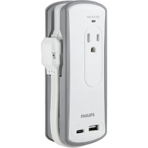 philips 2 outlet travel surge protector with usb outlets