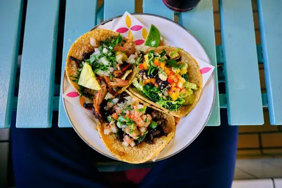 taco party fillings on soft corn tortilla shell