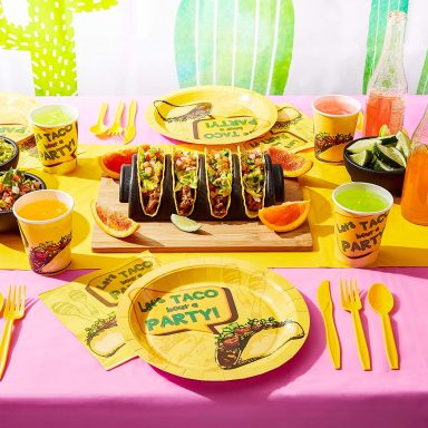 taco party themed plates and utensils