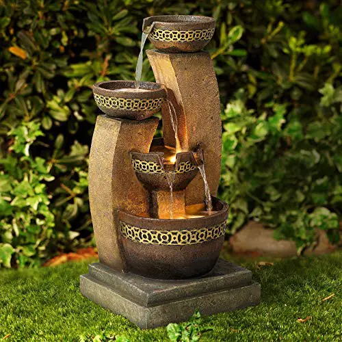 outdoor water fountain cascading tranquil zen garden home decor yinzbuy