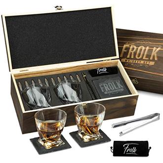 The Wine Savant Whiskey Glasses and Football Chilling Stones Gift Set