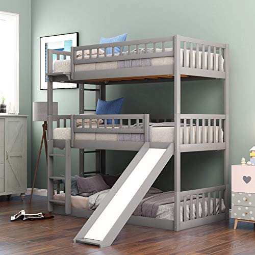 triple bunk bed with slide twin over twin over twin design for children and toddlers bedroom yinzbuy