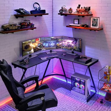 l shaped gaming desk dual monitor setup for your room corner