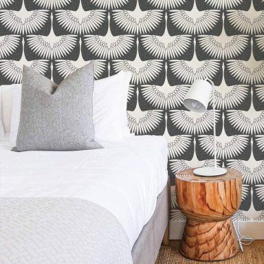 Peel and Stick Wallpaper decorate a bedroom accent wall