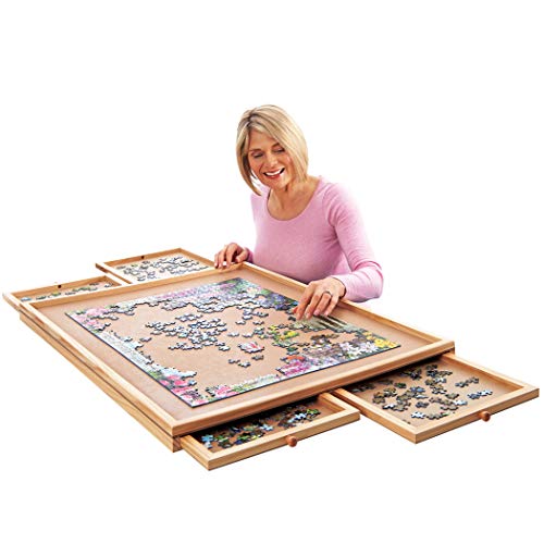 jigsaw puzzle organizer with drawers deluxe wooden trays for up to 1500 piece puzzle yinzbuy
