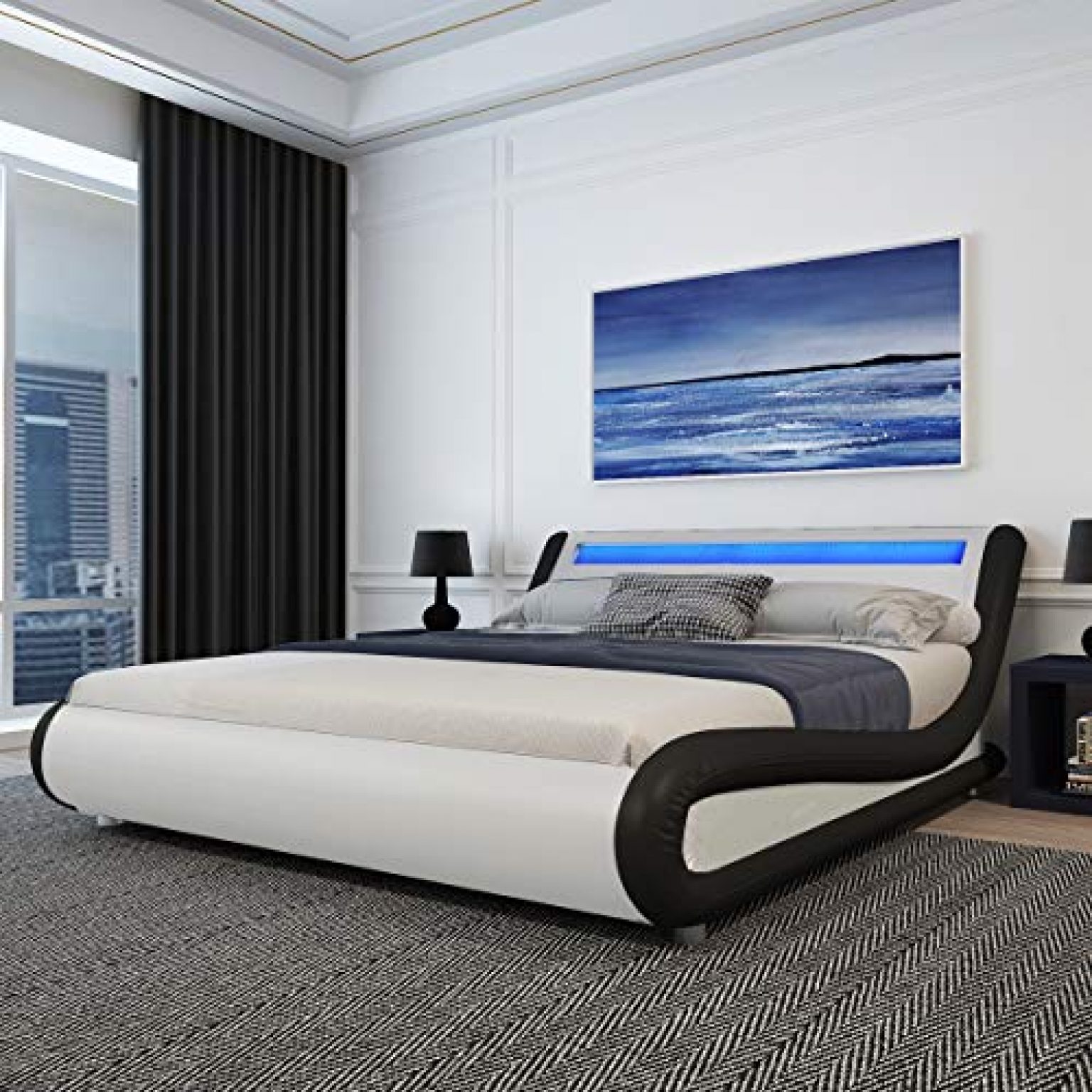 Amolife Low Profile Platform Bed with Modern LED Headboard - Yinz Buy