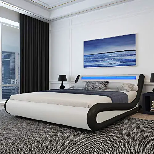 low profile platform bed with led headboard and modern decor style yinzbuy