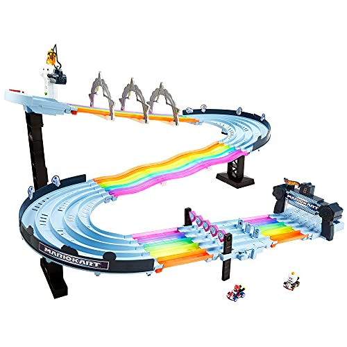 hot wheels mario kart rainbow road raceway track with electronic sounds and lights yinzbuy