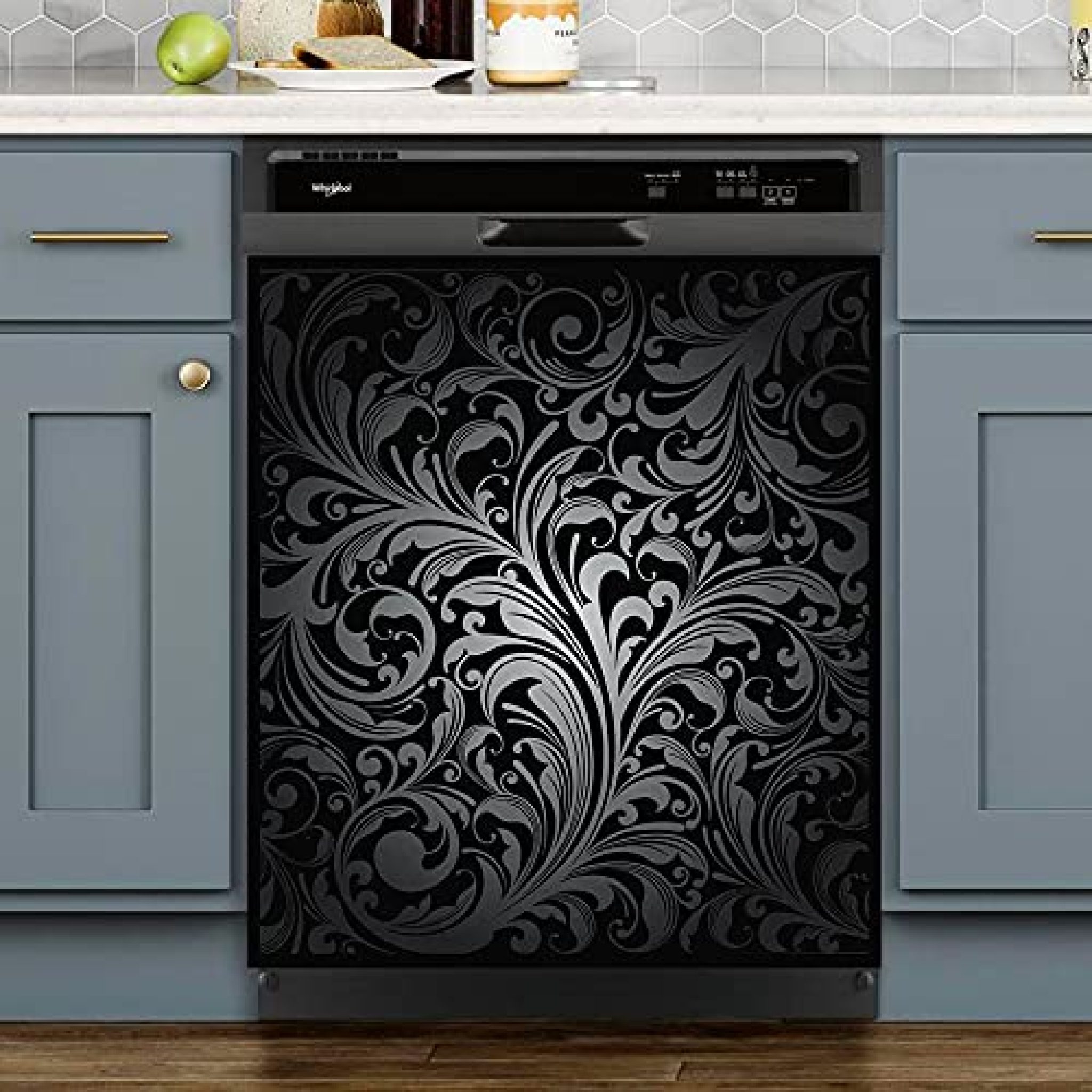 Decorative Magnetic Dishwasher Cover W Stylish Floral Design Yinz Buy   Dishwasher Magnet Cover Front Dishwasher Cover Decoration The Black Flower 2048x2048 