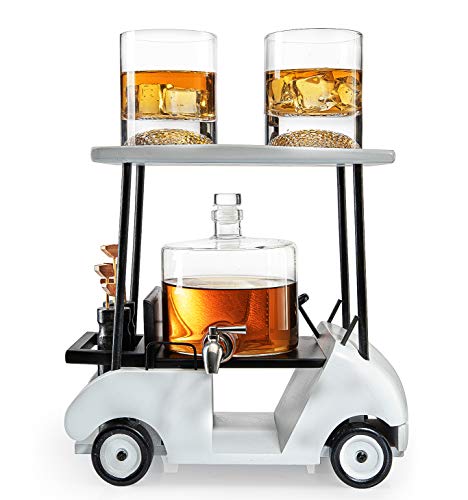 golf cart decanter with two golf ball glasses for whiskey and alcohol yinzbuy