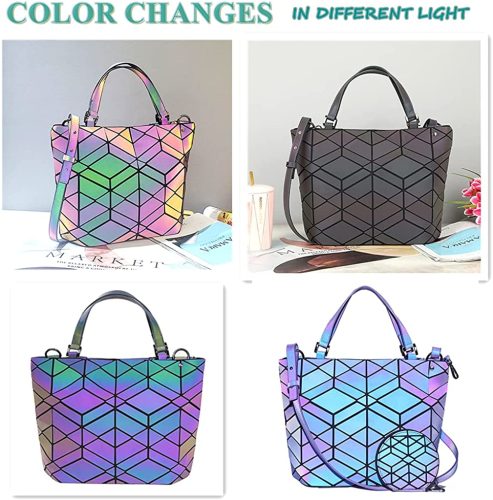 luminous purse holographic geometric design changes color in the light yinzbuy