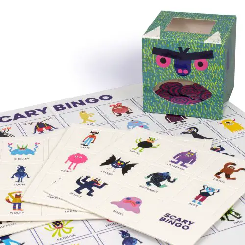 scary bingo game cards and monster box
